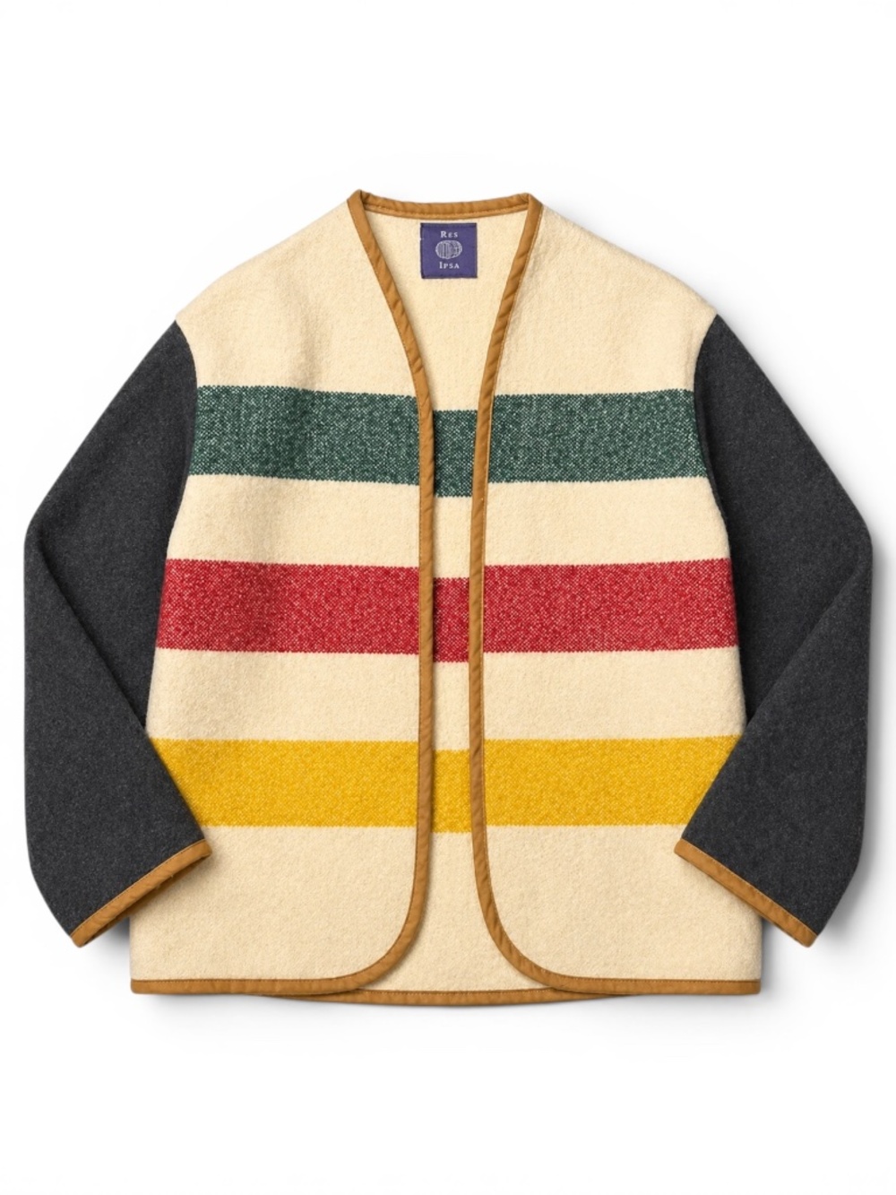 Res Ipsa Handcrafted Wool Blanket Jacket Southwestern Stripe Open Front OS